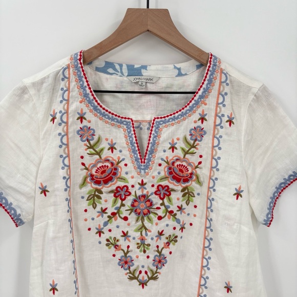 John Mark Line Embroidered Short Sleeve Blouse Small - Picture 5 of 8